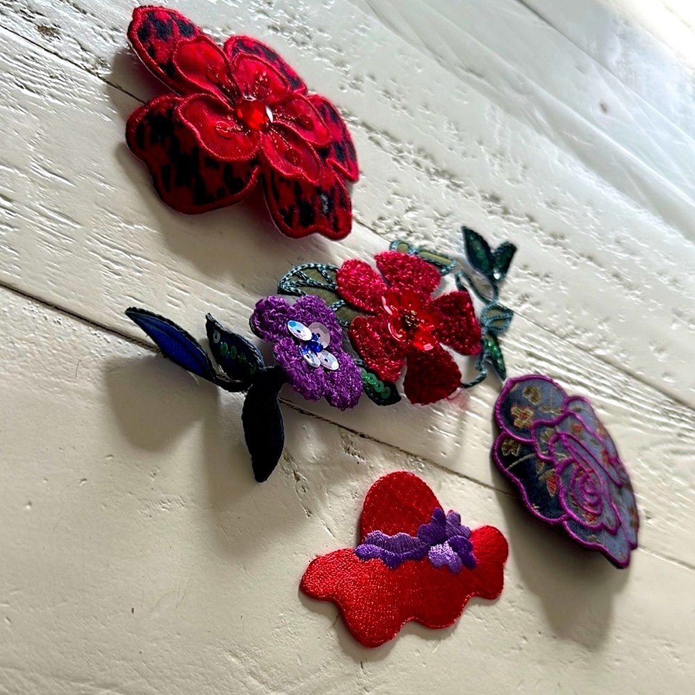 Red&purple silk various Floral Embroidered appliqués &floppy hat red hat society